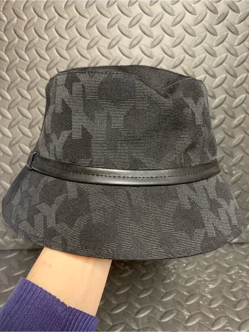 Women’s New York & Co. Black Patterned Bucket Hat with Leather Band